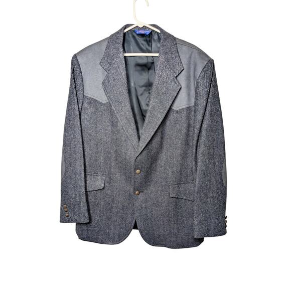 Vintage Pendleton Wool Herringbone Gray Western Blazer Suit Jacket Size 46L